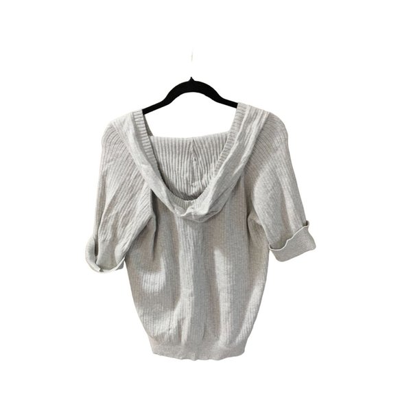 Vintage Gitano Womens Siz 18 20 Gray Cableknit hooded sweater short sleeve vNeck - Picture 2 of 4